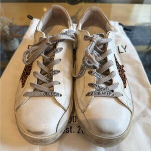 Golden Goose Super-Star LTD sneakers—Leopard Pony Hair and Gold Glitter (EU 38)